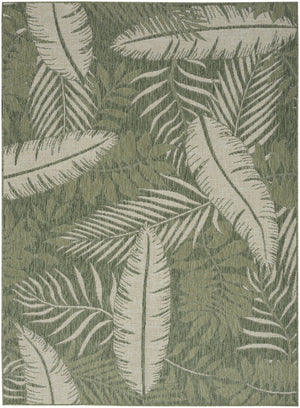 HomeRoots 6' X 9' Palm Leaf Area Rug - Durable Indoor/Outdoor Green & Ivory Design for Coastal Charm 550190
