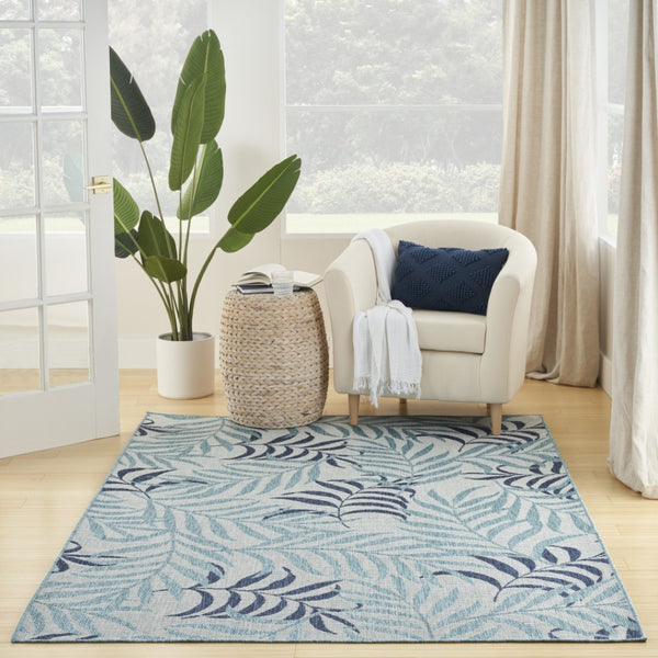 HomeRoots 6' X 9' Sky Blue Palm Leaf Indoor Outdoor Area Rug - Coastal Charm for Any Space, Durable & Stylish 550192