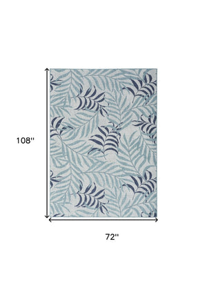 HomeRoots 6' X 9' Sky Blue Palm Leaf Indoor Outdoor Area Rug - Coastal Charm for Any Space, Durable & Stylish 550192