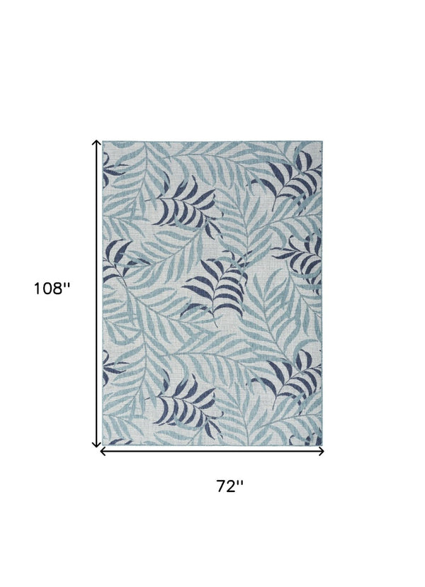 HomeRoots 6' X 9' Sky Blue Palm Leaf Indoor Outdoor Area Rug - Coastal Charm for Any Space, Durable & Stylish 550192