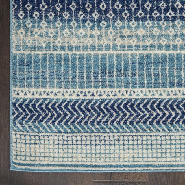 Navy Geometric Area Rug Power Loomed with Latex Backing for Living Room or Dining Space