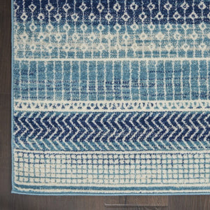 Navy Geometric Area Rug Power Loomed with Latex Backing for Living Room or Dining Space