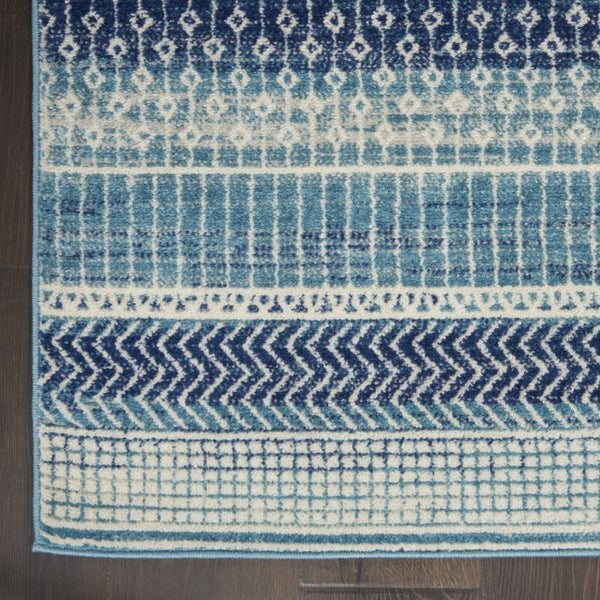 Navy Geometric Area Rug Power Loomed with Latex Backing for Living Room or Dining Space