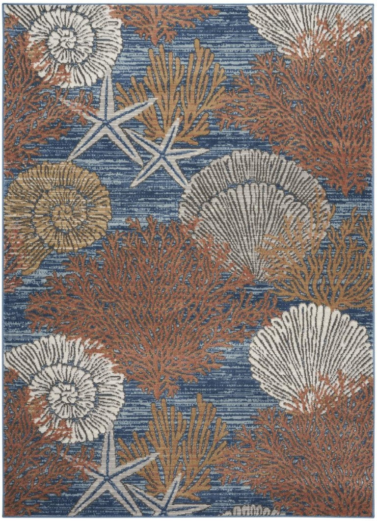 HomeRoots Coastal Seashell Coral Area Rug Power Loomed Polypropylene with Non Skid Backing for Living Rooms 5' x 7' 550196