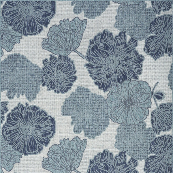HomeRoots 6' Navy Blue & Ivory Floral Area Rug - All-Weather, Low-Maintenance Indoor & Outdoor Decor Accent 550197