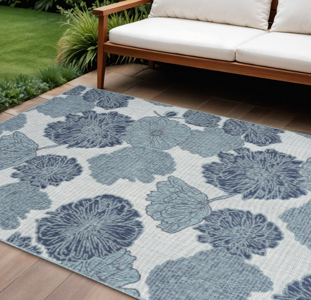 HomeRoots 6' Navy Blue & Ivory Floral Area Rug - All-Weather, Low-Maintenance Indoor & Outdoor Decor Accent 550197