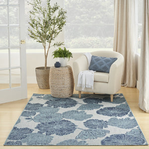 HomeRoots 6' Navy Blue & Ivory Floral Area Rug - All-Weather, Low-Maintenance Indoor & Outdoor Decor Accent 550197