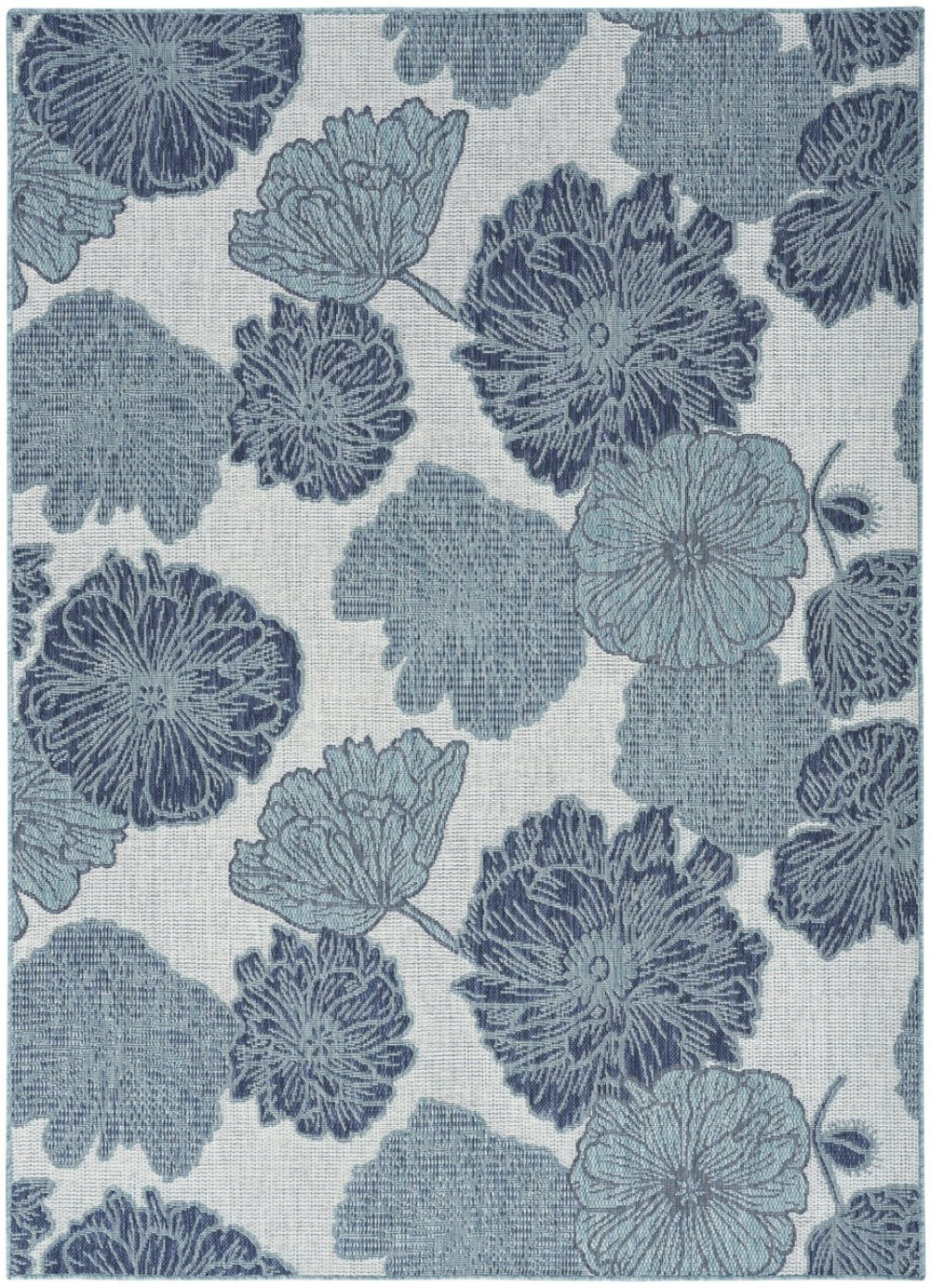 HomeRoots 6' Navy Blue & Ivory Floral Area Rug - All-Weather, Low-Maintenance Indoor & Outdoor Decor Accent 550197