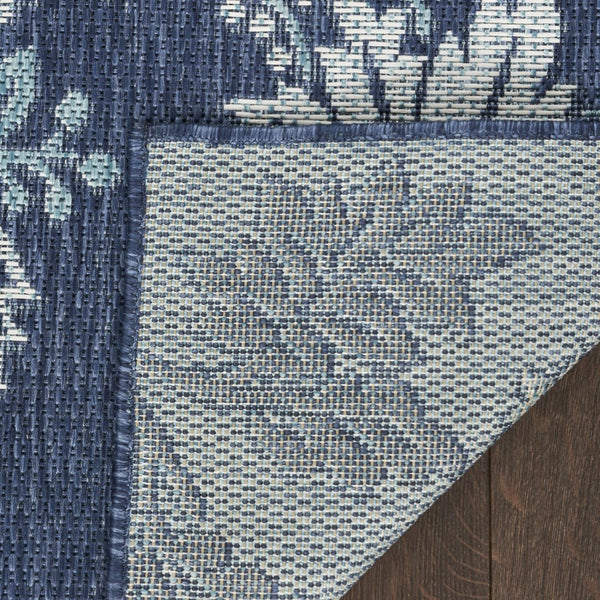 HomeRoots 6' Navy Blue and Ivory Floral Area Rug - Indoor/Outdoor, Durable, Low-Maintenance, Elegant Design 550198