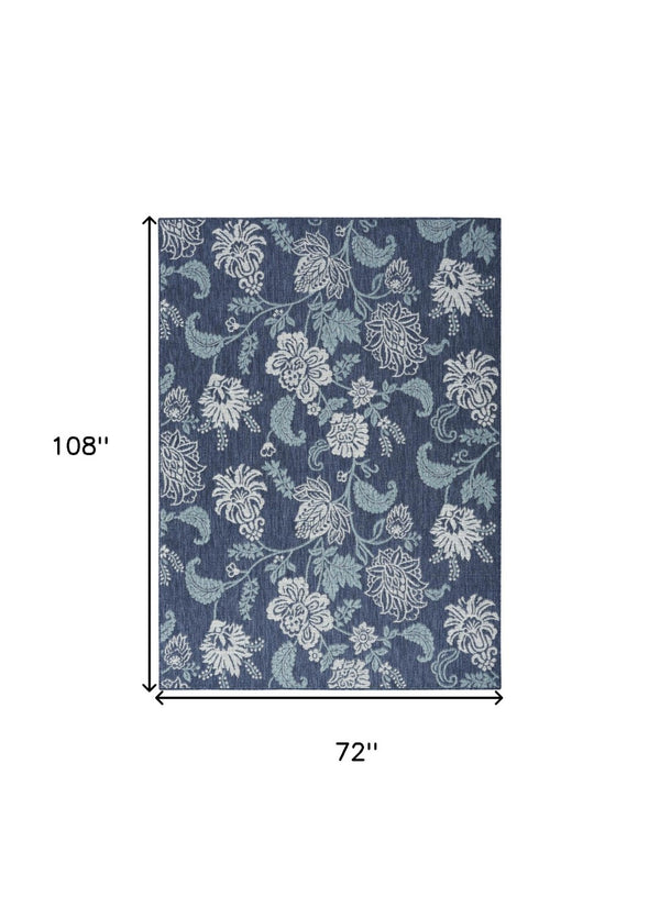 HomeRoots 6' Navy Blue and Ivory Floral Area Rug - Indoor/Outdoor, Durable, Low-Maintenance, Elegant Design 550198