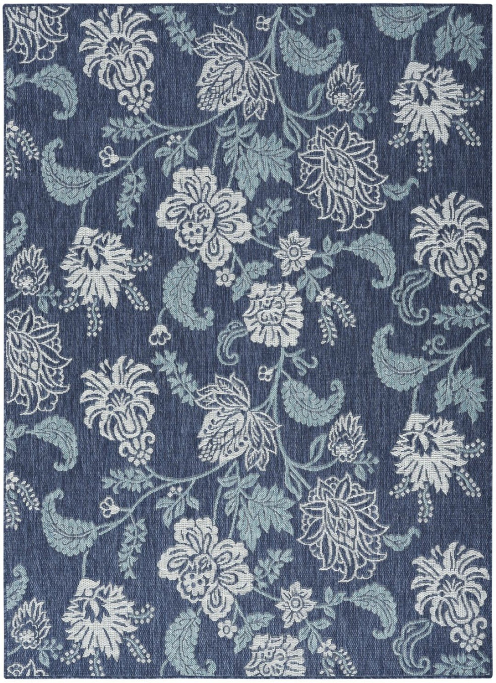 HomeRoots 6' Navy Blue and Ivory Floral Area Rug - Indoor/Outdoor, Durable, Low-Maintenance, Elegant Design 550198