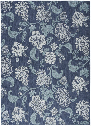 HomeRoots 6' Navy Blue and Ivory Floral Area Rug - Indoor/Outdoor, Durable, Low-Maintenance, Elegant Design 550198