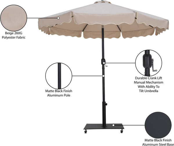 Meridian Furniture Amalfi Outdoor Patio Umbrella with Base Aluminum Pole Water Resistant Canopy 55019Beige-AB