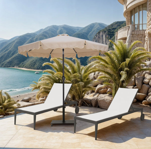 Meridian Furniture Amalfi Outdoor Patio Umbrella with Base Aluminum Pole Water Resistant Canopy 55019Beige-AB