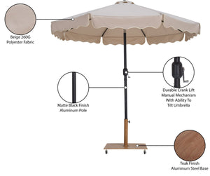 Meridian Furniture Amalfi Resort Style Outdoor Patio Umbrella with Teak Base and Aluminum Pole 55019Beige-AT
