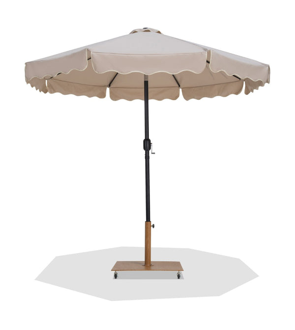 Meridian Furniture Amalfi Resort Style Outdoor Patio Umbrella with Teak Base and Aluminum Pole 55019Beige-AT