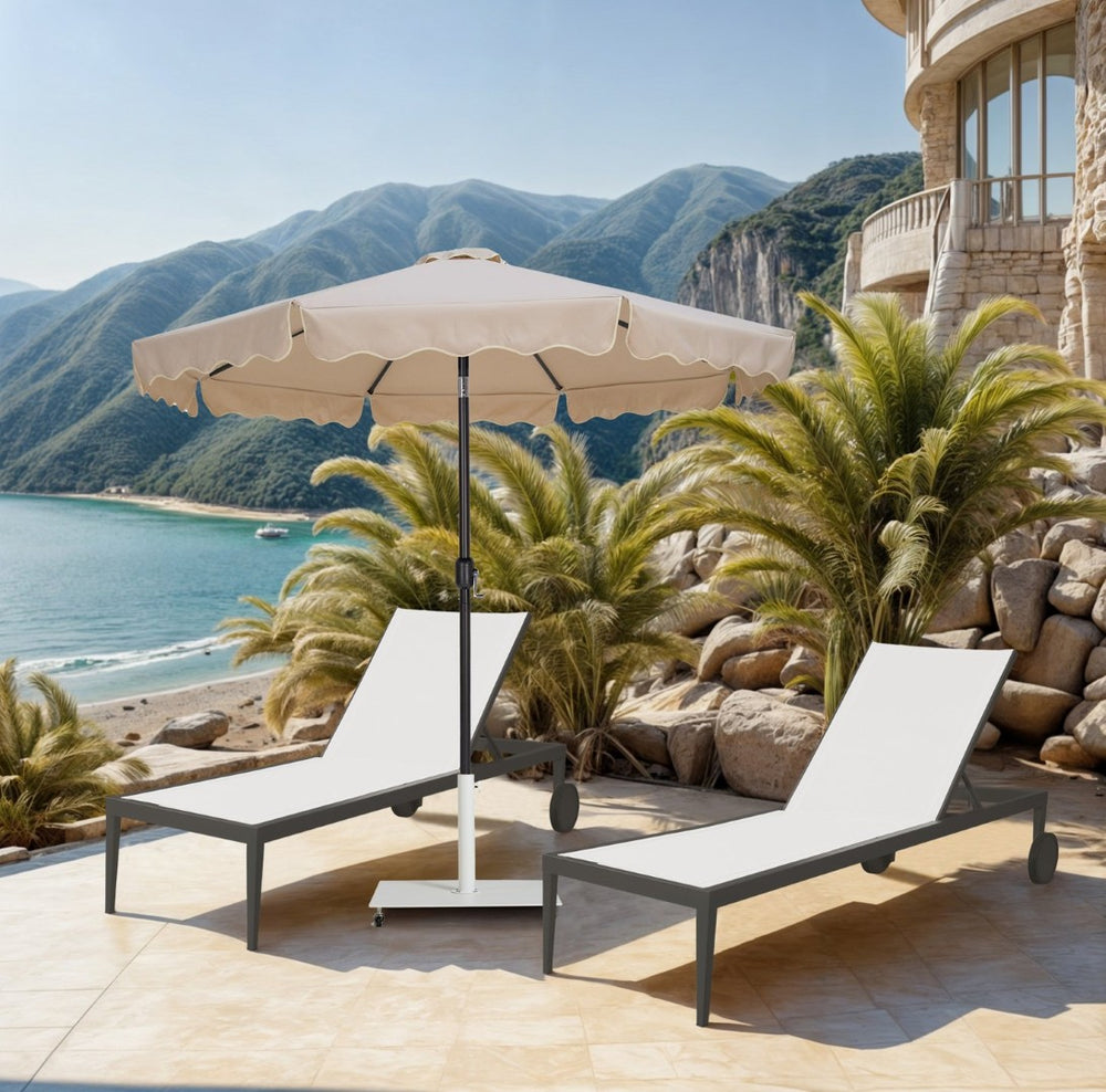 Meridian Furniture Amalfi Cantilever Patio Umbrella with Rolling Base Resort Style Uv Protection 55019Beige-AW