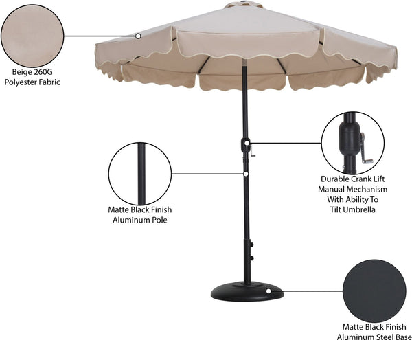 Meridian Furniture Amalfi Resort Style Patio Umbrella with Uv Resistant Polyester Canopy and Aluminum Pole 55019Beige-BB