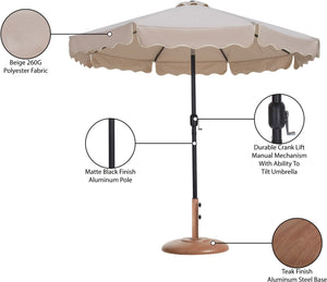 Meridian Furniture Amalfi Outdoor Patio Umbrella with Teak Base Fade Resistant Polyester Canopy 55019Beige-BT