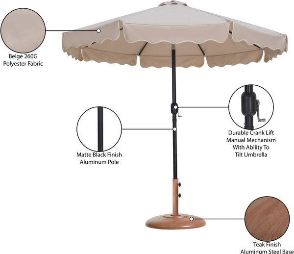 Meridian Furniture Amalfi Outdoor Patio Umbrella with Teak Base Fade Resistant Polyester Canopy 55019Beige-BT