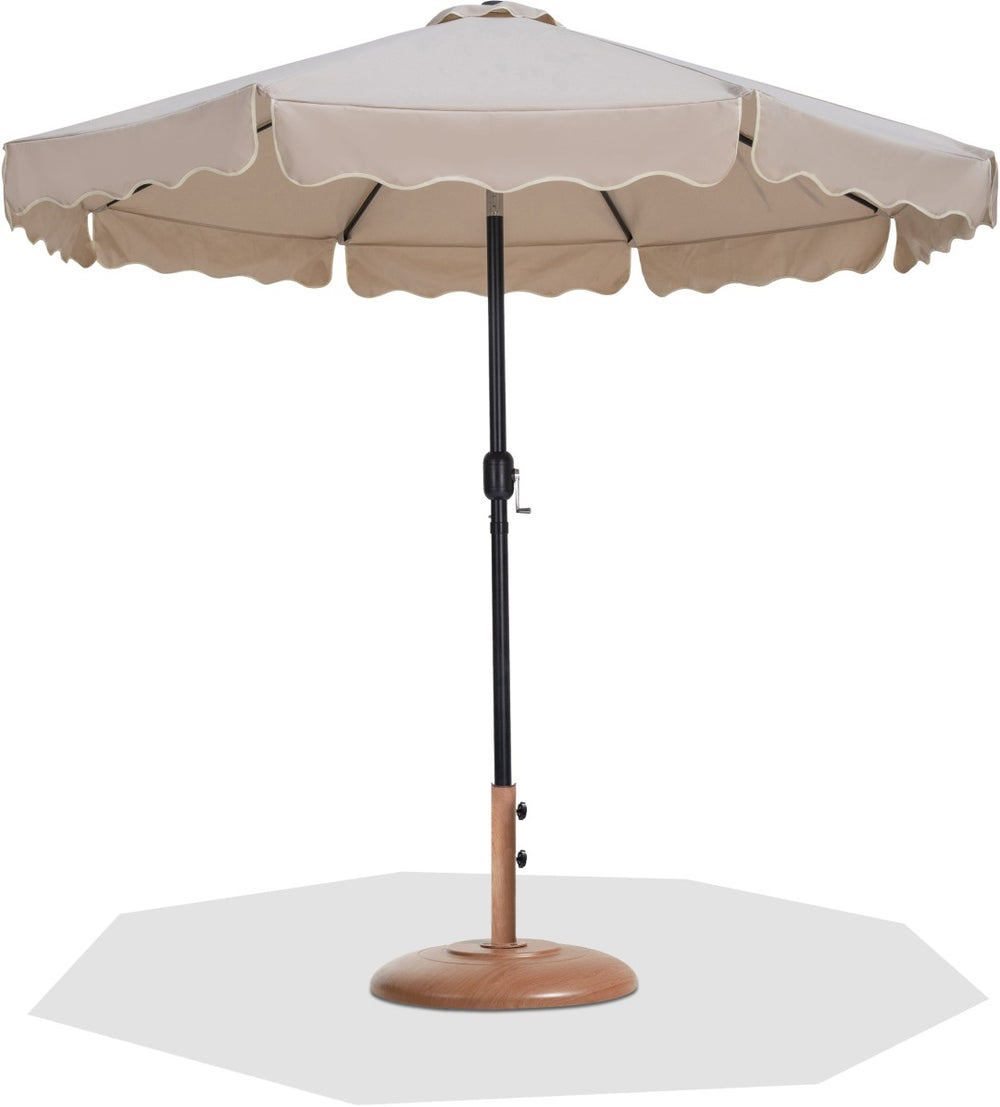 Meridian Furniture Amalfi Outdoor Patio Umbrella with Teak Base Fade Resistant Polyester Canopy 55019Beige-BT