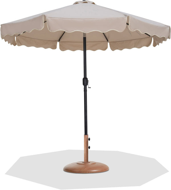 Meridian Furniture Amalfi Outdoor Patio Umbrella with Teak Base Fade Resistant Polyester Canopy 55019Beige-BT