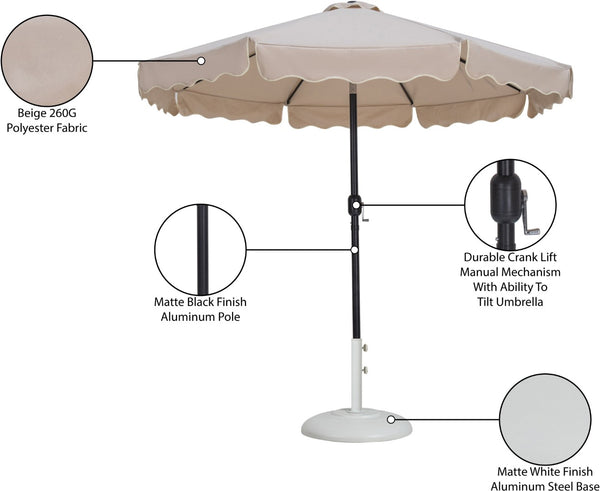 Meridian Furniture Amalfi Resort Style Outdoor Patio Umbrella with Water Resistant Polyester Canopy Base 55019Beige-BW
