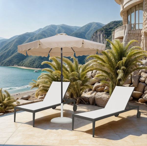 Meridian Furniture Amalfi Resort Style Outdoor Patio Umbrella with Water Resistant Polyester Canopy Base 55019Beige-BW