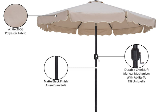 Meridian Furniture Amalfi Resort Style Outdoor Patio Umbrella Uv Resistant Polyester Canopy with Aluminum Pole Beige Style 3 55019Beige-U