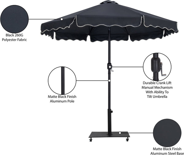 Meridian Furniture Amalfi Resort Style Outdoor Patio Umbrella with Wheeled Base and Water Resistant Canopy 55019Black-AB