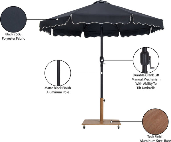 Meridian Furniture Amalfi Resort Style Patio Umbrella with Teak Base and Water Resistant Canopy 55019Black-AT
