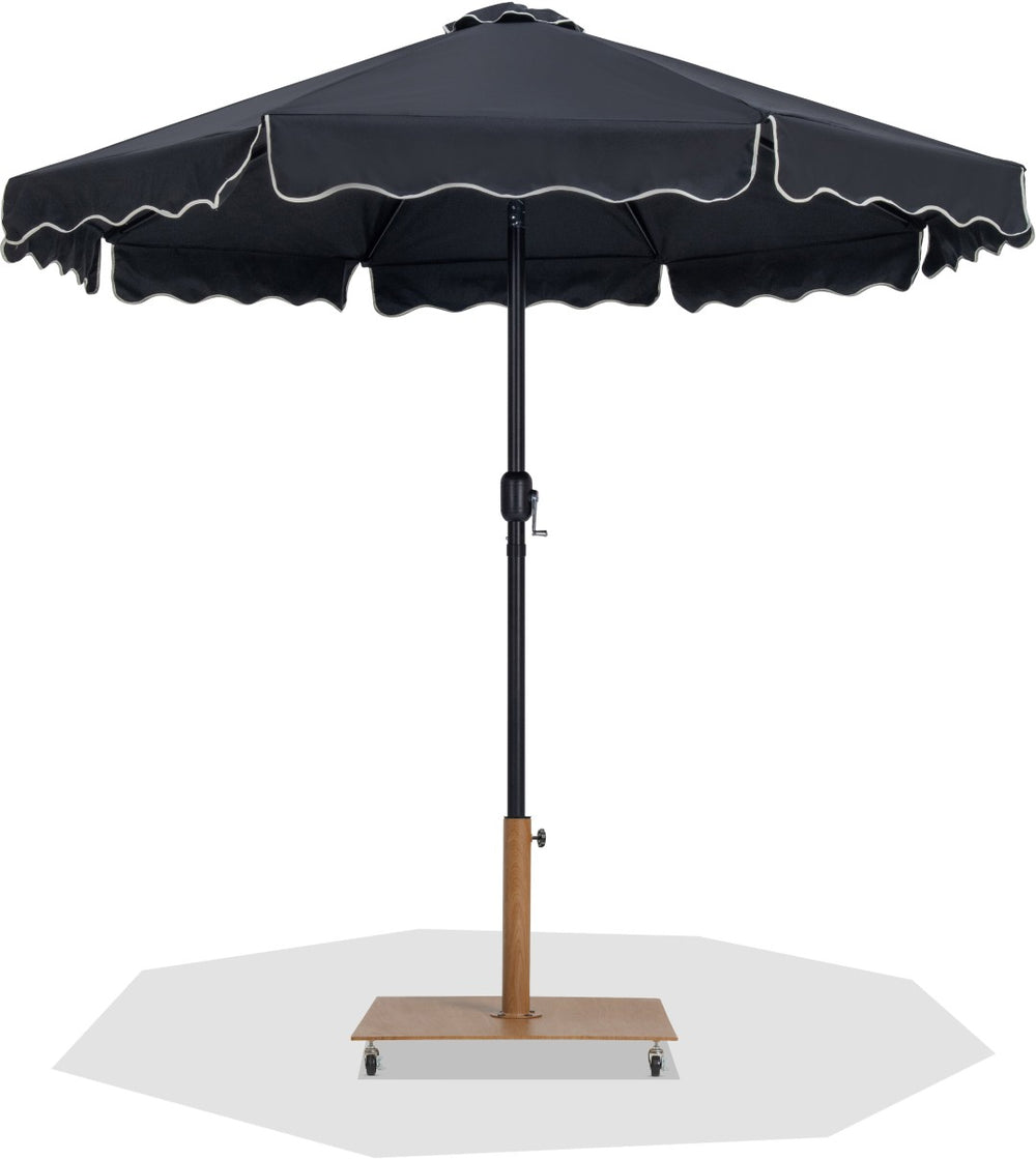 Meridian Furniture Amalfi Resort Style Patio Umbrella with Teak Base and Water Resistant Canopy 55019Black-AT