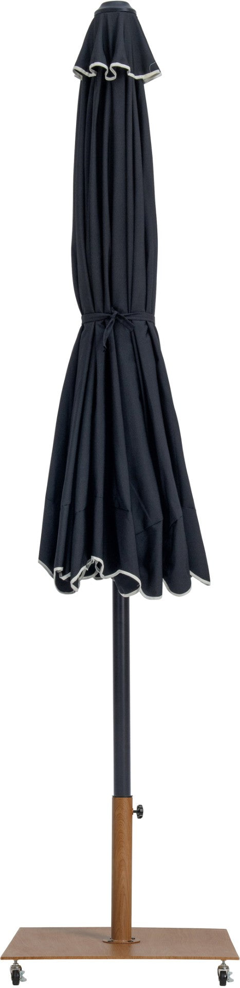 Meridian Furniture Amalfi Resort Style Patio Umbrella with Teak Base and Water Resistant Canopy 55019Black-AT