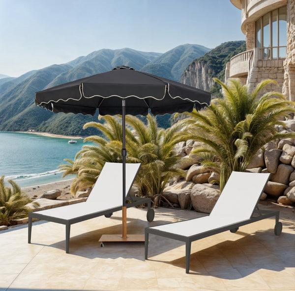 Meridian Furniture Amalfi Resort Style Patio Umbrella with Teak Base and Water Resistant Canopy 55019Black-AT