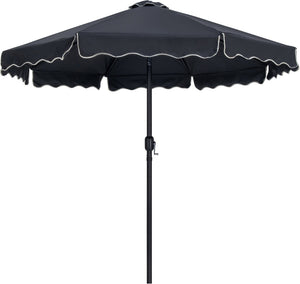 Meridian Furniture Amalfi Resort Style Patio Umbrella with Teak Base and Water Resistant Canopy 55019Black-AT