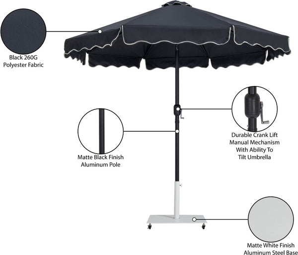 Meridian Furniture Amalfi Outdoor Patio Umbrella with Base Matte Aluminum Pole Water Resistant 55019Black-AW