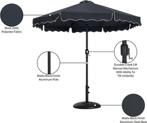 Meridian Furniture Amalfi Outdoor Patio Umbrella Set with Weather Resistant Canopy and Aluminum Base 55019Black-BB