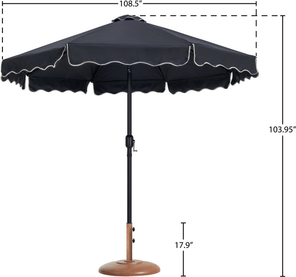 Meridian Furniture Amalfi Outdoor Patio Umbrella with Teak Base Water Resistant Aluminum Pole Set 55019Black-BT