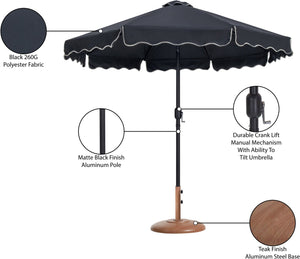 Meridian Furniture Amalfi Outdoor Patio Umbrella with Teak Base Water Resistant Aluminum Pole Set 55019Black-BT