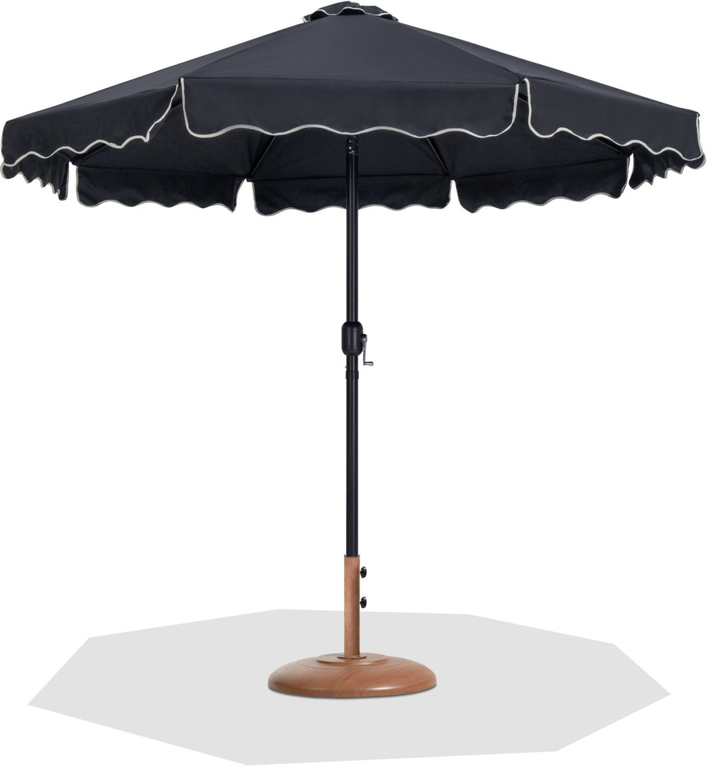 Meridian Furniture Amalfi Outdoor Patio Umbrella with Teak Base Water Resistant Aluminum Pole Set 55019Black-BT