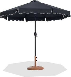 Meridian Furniture Amalfi Outdoor Patio Umbrella with Teak Base Water Resistant Aluminum Pole Set 55019Black-BT