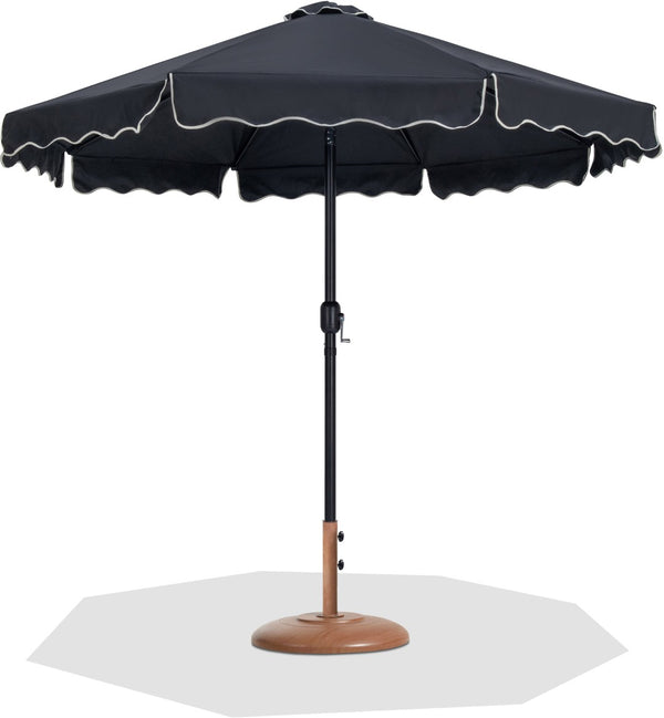 Meridian Furniture Amalfi Outdoor Patio Umbrella with Teak Base Water Resistant Aluminum Pole Set 55019Black-BT