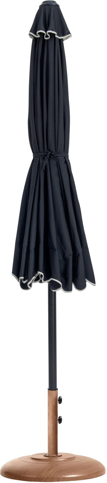 Meridian Furniture Amalfi Outdoor Patio Umbrella with Teak Base Water Resistant Aluminum Pole Set 55019Black-BT