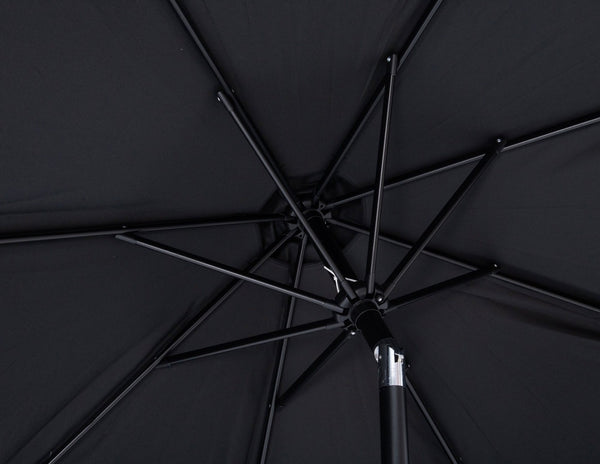 Meridian Furniture Amalfi Outdoor Patio Umbrella with Teak Base Water Resistant Aluminum Pole Set 55019Black-BT