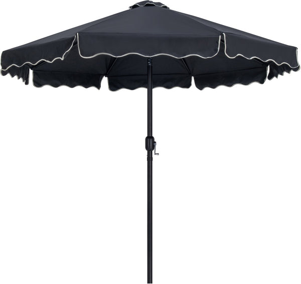 Meridian Furniture Amalfi Outdoor Patio Umbrella with Teak Base Water Resistant Aluminum Pole Set 55019Black-BT
