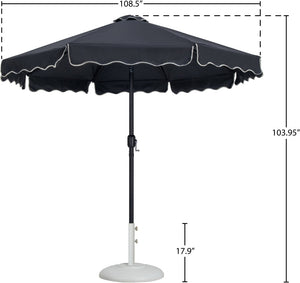 Meridian Furniture Amalfi Outdoor Patio Umbrella with Base Water Resistant Polyester Resort Style 55019Black-BW