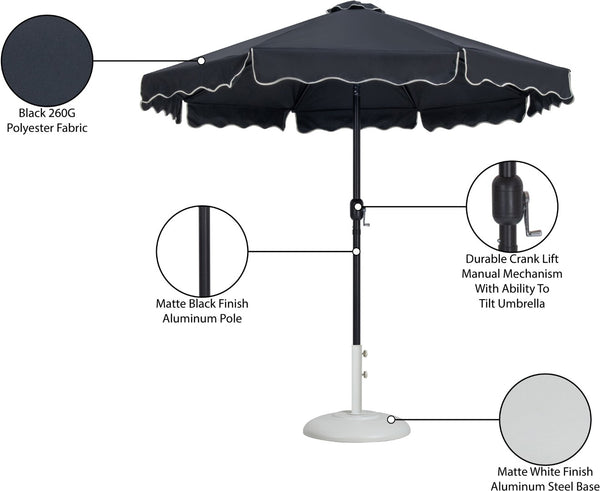 Meridian Furniture Amalfi Outdoor Patio Umbrella with Base Water Resistant Polyester Resort Style 55019Black-BW