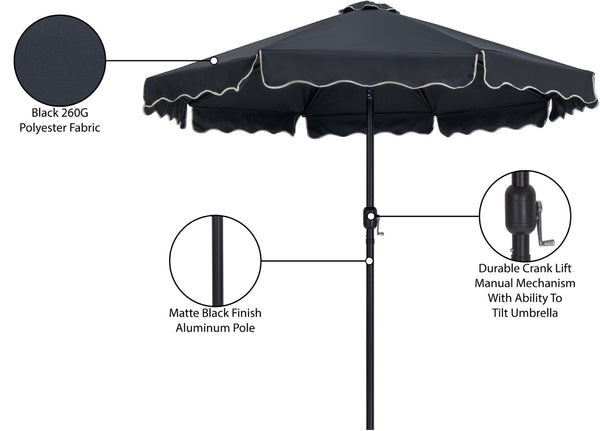 Meridian Furniture Amalfi Resort Style Outdoor Patio Umbrella Uv Resistant Polyester Canopy with Aluminum Pole Black Style 3 55019Black-U