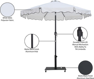 Meridian Furniture Amalfi Resort Style Outdoor Patio Umbrella with Rolling Base and Water Resistant Canopy 55019White-AB