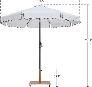 Meridian Furniture Amalfi Resort Patio Umbrella with Teak Rolling Base and Uv Fade Resistant Canopy 55019White-AT